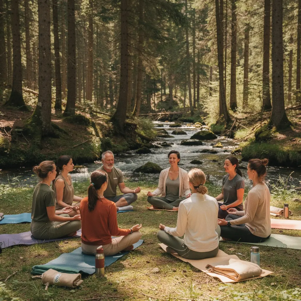 Ein Stapel von Selbsthilfebüchern auf einem Schreibtisch, umgeben von Pflanzen.