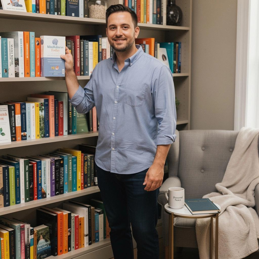 Eine Tasse Tee neben einem Buch über Achtsamkeit und Lebensverbesserung.